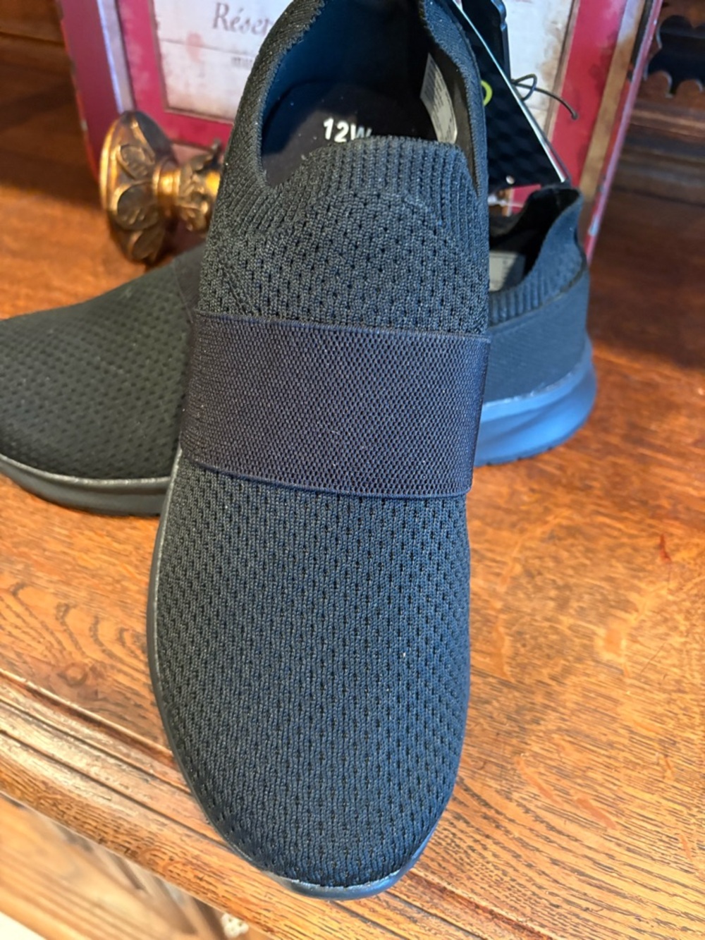 MENS Black Knit Slip-On Loafers with Elastic Strap